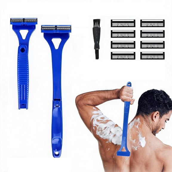 EXLEAF Back Shaver for Men Foldable Long Handle Mens Back Shaver Triple Blade Razor for Back Chest Body Hair Removal Wet Dry Grooming Ergonomic Non Slip Grip Includes 8 Replacement Blades