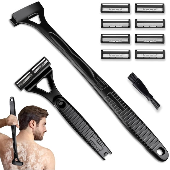 EXLEAF Back Shaver for Men&Women(Diy),Body Hair Trimmer with Foldable Extra Long Ergonomic Handle,Wet Dry Shaving&Safety Razor Technology with 8 Pcs Ultra Sharp Replaceable Blades