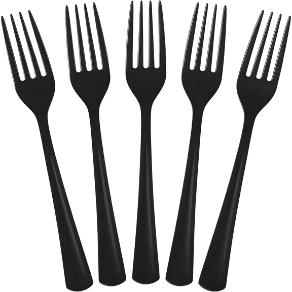 EXLEAF Black Plastic Forks 50 Pieces Disposable Utensils Heavy Duty Plastic Cutlery Set Flatware Sets Silverware Set for Party Tableware