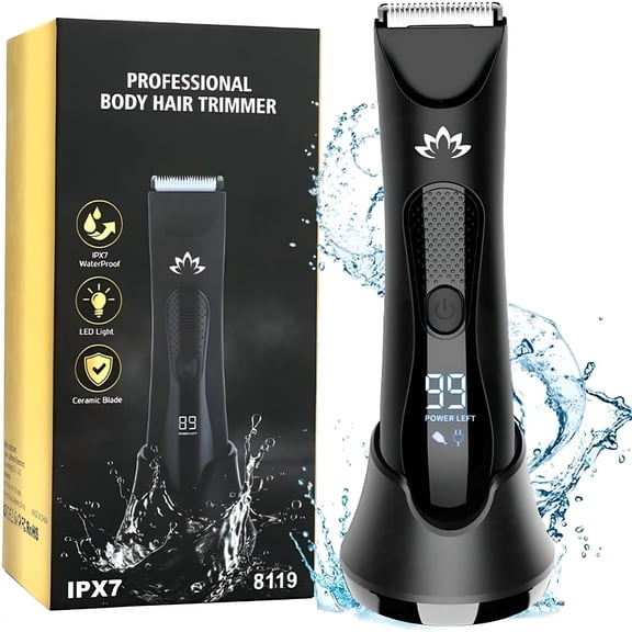 EXLEAF Body& Pubic Hair Trimmer for Men, Groin& Ball Trimmer Men, Electric Razor Mens Grooming Kit, Body Groomer Ball Shaver for Smooth Wet/Dry Shaving, Led Light