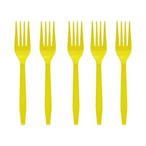 EXLEAF Bright Yellow Disposable Forks, 10 Pc, Green Paper Plates, Holiday Party Tableware, Outdoor Gathering Supplies