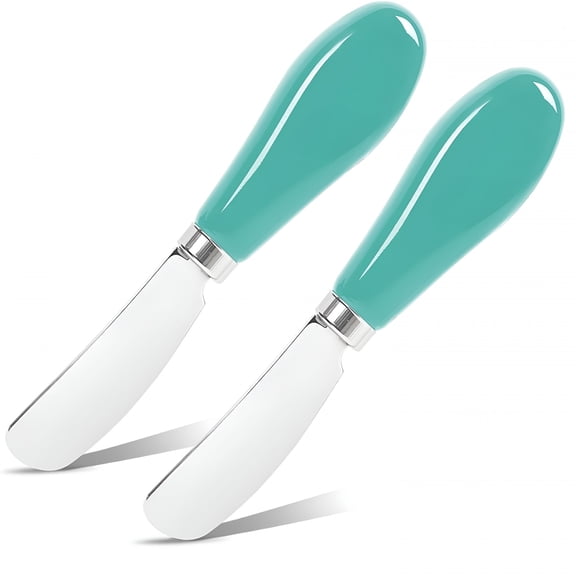 EXLEAF Butter Spreader Knife Set,2-Pack Stainless Steel Cheese and Butter Knives with Ceramic Handle,Dishwasher Safe,For Soft & Hard Cheese,Jam,Cold Butter (Blue)