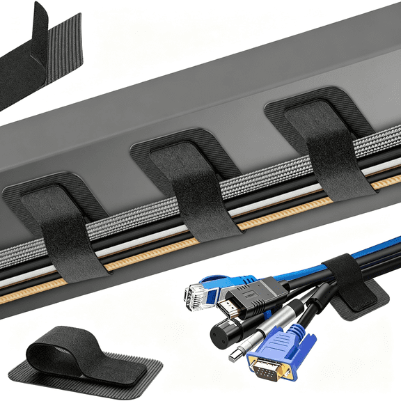 EXLEAF Cable Management under Desk, Up to 15 CordEnhanced Wire Holder Cord Organizer, Adjustable Hook and Loop Cable Ties, Home Office Essentials, Cable Hider Clips under Table, 20 Pair