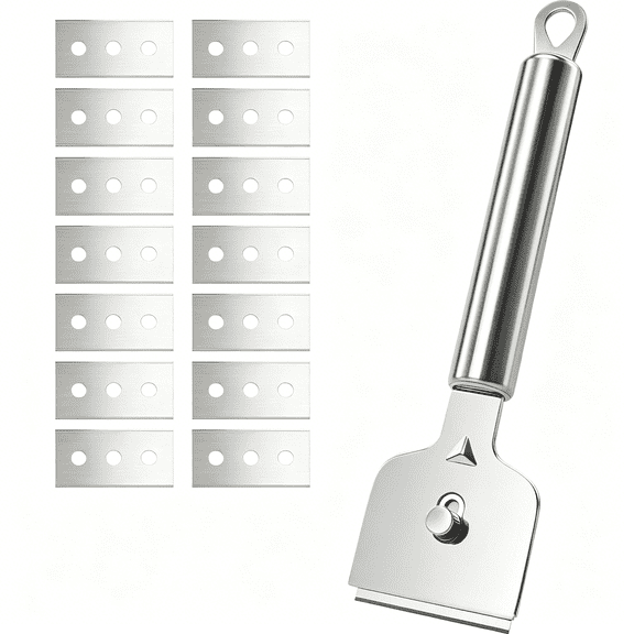 EXLEAF Ceramic Hob Scraper with 14 Replacement Heads, Glass Cleaning Scraper Multifunction Hob Scraper for Food Residue Stickers Adhesives Chewing Gum Paint