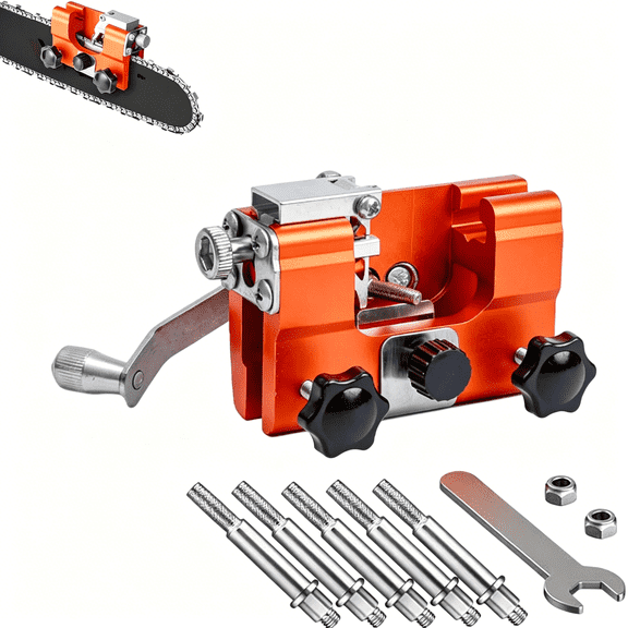 EXLEAF Chainsaw Sharpener,Portable Hand-Crank Chain Saw Sharpener Tool with Grinding Burrs,Manual Chainsaw Blade Sharpener for Woodworkers&Gardeners,Fits Most Chains(Small-5 Head)