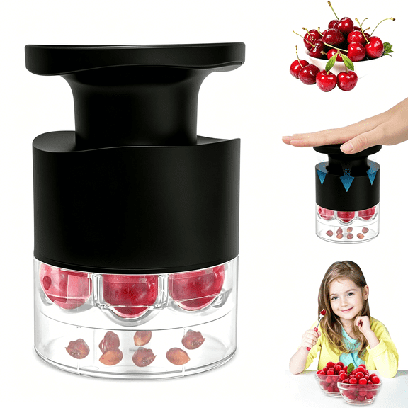 EXLEAF Cherry Pitter Multiple,Quick Release Multi Cherries Stoner Pitter 7-In-1,Push Button Cherry Core Pitter Tool with Splatter Protector,Pit Seed Remover for Making Jam Cherry Dishes