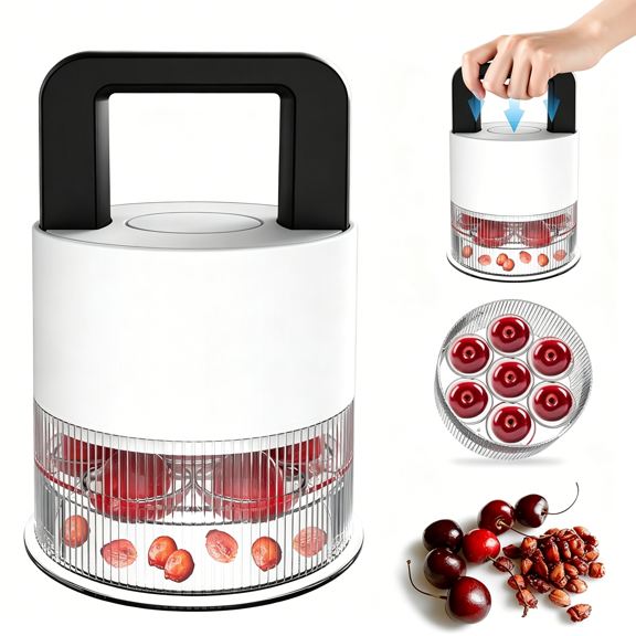 EXLEAF Cherry Pitter Tool,Pit 7 Cherries at Once,Multi-Function Pitting Tool,Portable Cherries Corer Stoner Seed Tool with Ergonomic Push Design,Easy to Use for Making Cherry Jam(Black)