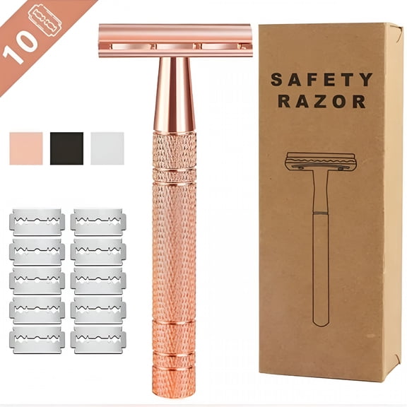 EXLEAF Classic Aluminum Alloy Retro Double-Edged Safety Shaver, Suitable for Both Men And Women, Made of Metal Material, Equipped with 10 Sharp Double-Sided Blades