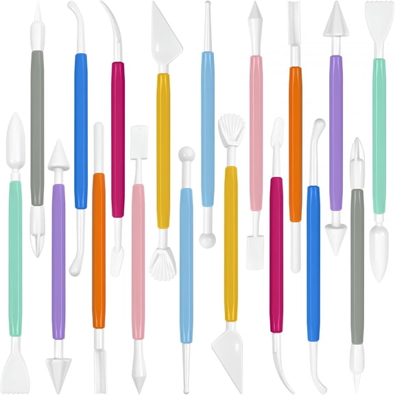 EXLEAF Clay Tools 18PCS Air Dry Clay Double-Ended Tool Kit Plastic Clay Sculpting Tools Set for DIY Pottery, Modeling Molding Polymer Clay