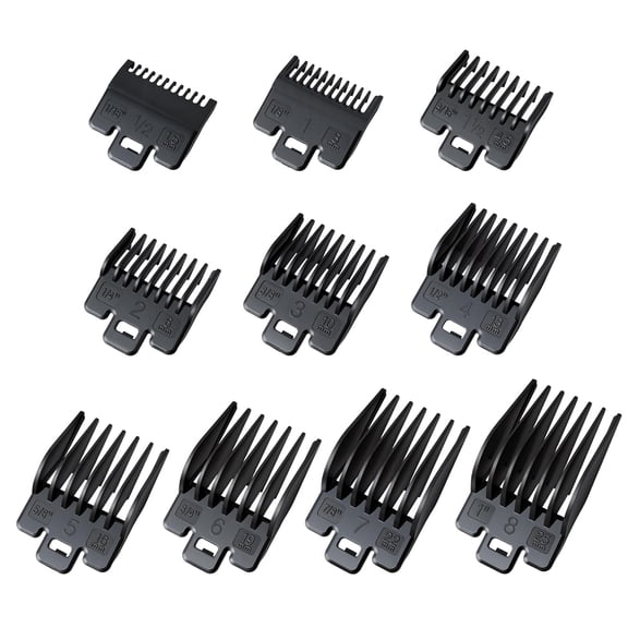 EXLEAF Clipper Guards Set,Clipper Guides Replacement-1/16" to 1",10 Piece Set,Black Color