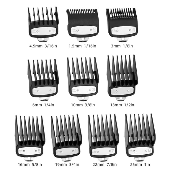 EXLEAF Clipper Guards Set,Replacement Cutting Guides from 1/16" to 1",10 Piece Set(Black)(10 Pcs)