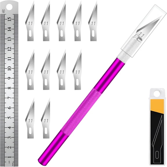 EXLEAF Craft Knife with 10 Extra #11 Blades,Precision Hobby Knife Set with Steel Ruler,Exacto Knife for Crafting,Polymer Clay,Pottery,Paper,Vinyl,Stencil & Model Making (Purple)