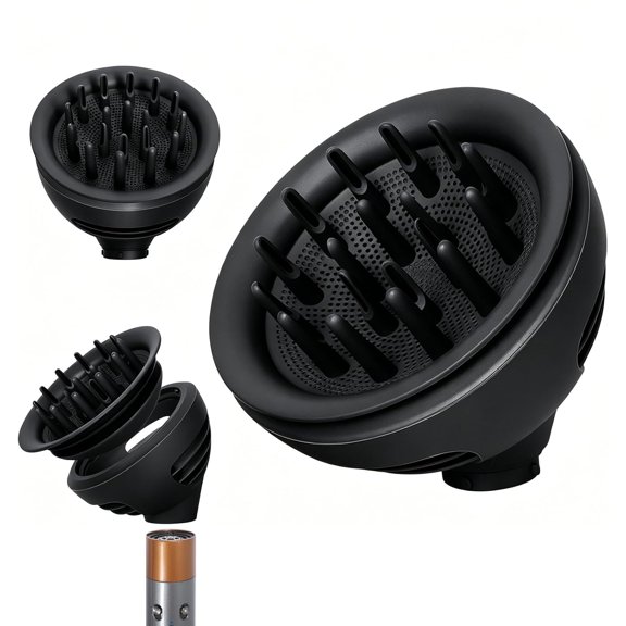 EXLEAF Curldiffuserattachmentcompatiblewithdysonairwraphs01Hs05Hs08,Professional Curly Hair Diffuser Styling Tool Accessory,Hair Diffuser to Dry Hair Quickly&Enhance Curl(Black)