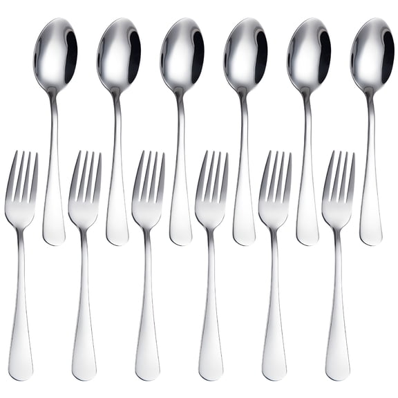 EXLEAF Dinner Forks and Spoons Set,12 Pcs Stainless Steel Spoons and Forks for Home Kitchen,Silver Forks Spoons flatware set for 12