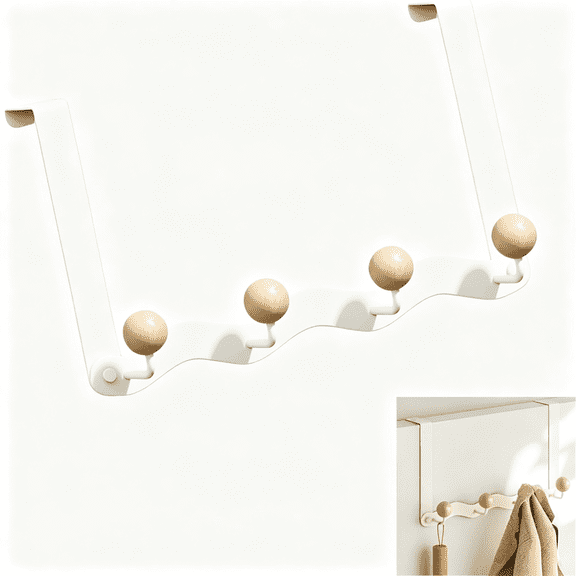 EXLEAF over the Door Hooks with Wooden Knobs (4 Hooks) | No Drill Coat Rack for Bathroom & Bedroom, HeavyDuty SpaceSaving Door Hanger for Most DoorBack Storage
