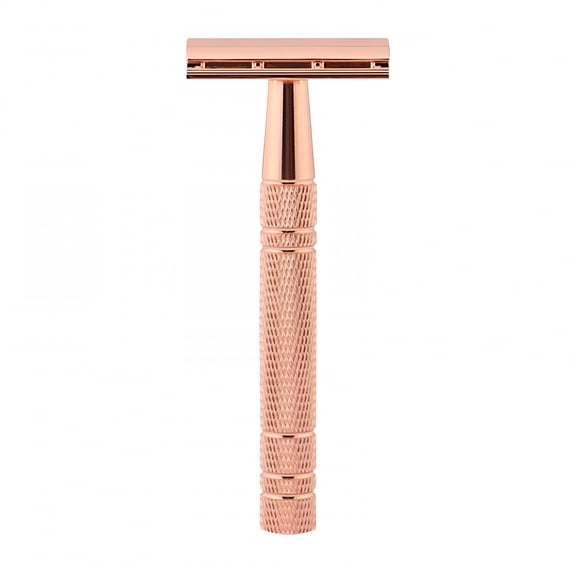 EXLEAF Double Edge, Grooming Tool Long Non-Slip Handle for Men, with 5 Stainless Steel Rose Gold, Single Blade Razors for Women