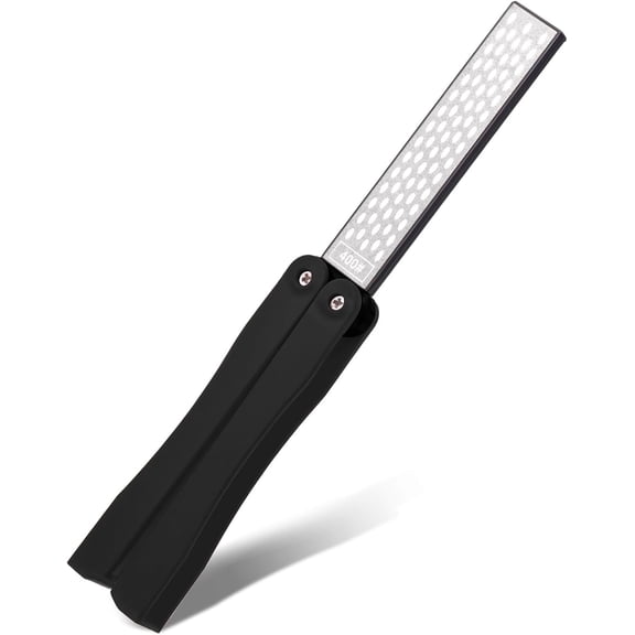 EXLEAF Double Sides Knife Sharpener Tool 400/600 Grits Diamond Sharpening Stone Tool Portable Handheld Pocket Sharpener for Kitchen Outdoor Garden (Fine/Coarse Grinding Black)