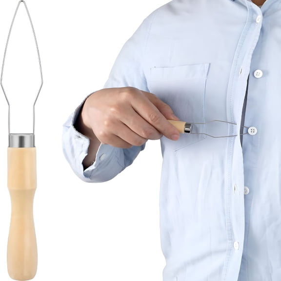 EXLEAF Easy Button Hook,Steel Button Helper Tool for Elderly,Wide Wood Handle Buttons Fastener Device Assist Dressing Aid Tool for Seniors One Hand-1 Pack