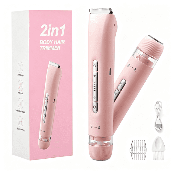 EXLEAF Electric Bikini Trimmer for Women - Body Hair Razor,Pale Rose | Dual Head Electric Razor,Ipx7 Waterproof,Painless Hair Removal,For Gentle Pubic,Facial,Underarm,Leg Shaving