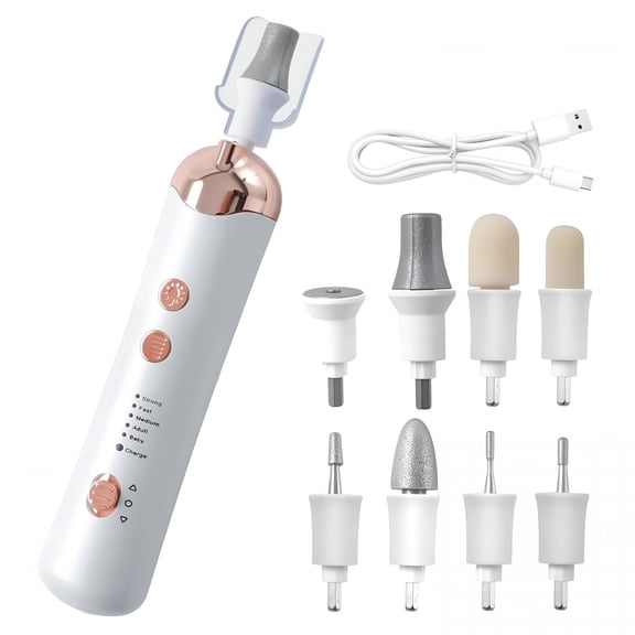 EXLEAF Electric Nail File with 5 Speeds, 8 in 1 Rechargeable Professional Nail File Set, Manicure Pedicure Polishing Tool Kit for Manicure Salon Home, White