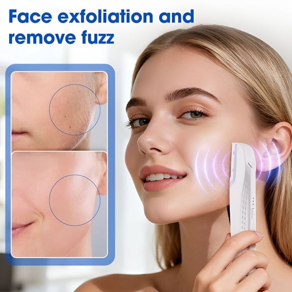 EXLEAF Electric Ultrasonic Dermaplane Razor for Face - 3 Sonic Speeds, 6 Replaceable Blades, LED Light, Pop-Up Blade Lock, Exfoliates&Removes Facial Hair for Smooth Skin