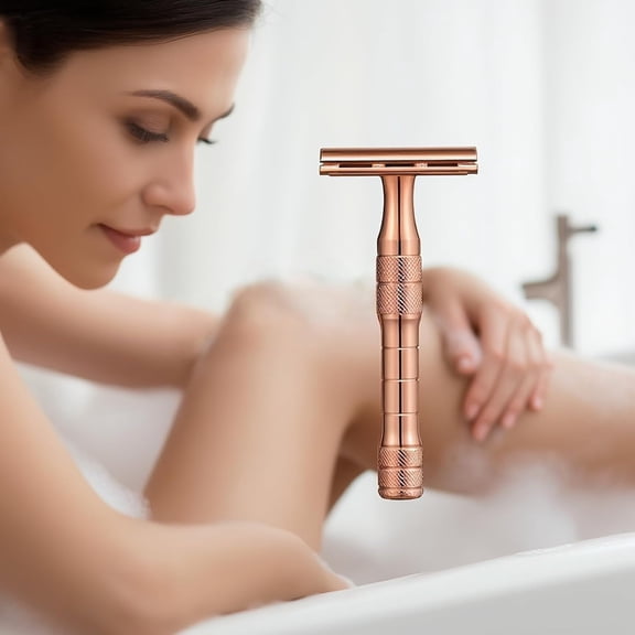 EXLEAF Elegant Rose Gold Safety Razor for WomenVintage Double Edge Razor with 10 Swedish Blades,Stainless Steel Handle,Gift Box Set