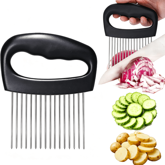 EXLEAF Extra-Large Onion Holder for Slicing, 304 Stainless Steel | 16 Long Needles, Vegetable Chopper, Tomato Potato Slicer, Meat Tenderizer, Food Slicing Guide