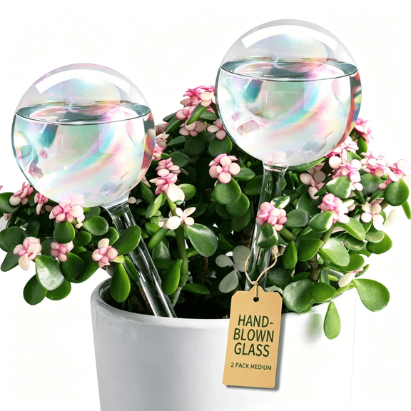 EXLEAF Extra-Thick Clear Glass Plant Watering Globes, Rainbow Gradient Self Watering Globes, Automatic Plant Waterer, Self Watering Planter Insert Spikes Devices for Everyday Or Vacation Use