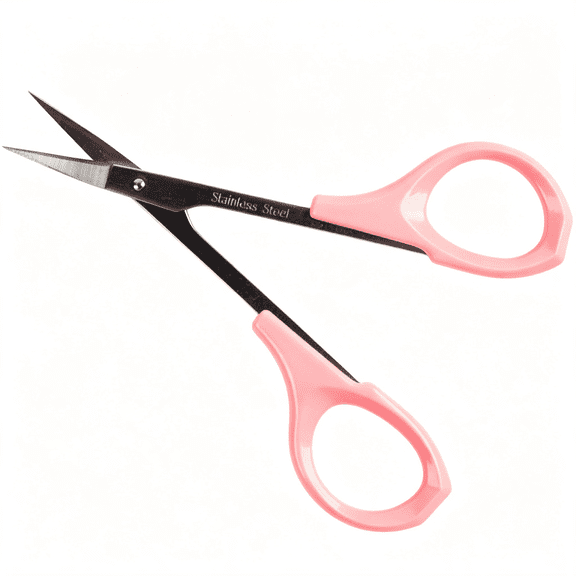 EXLEAF Eyebrow Grooming Scissors 4 Inches Curved Small Craft Lash Scissor for Eyebrow Eyelash Extensions Stainless Steel 1Pc Brow Scissors (Pink_Curved)