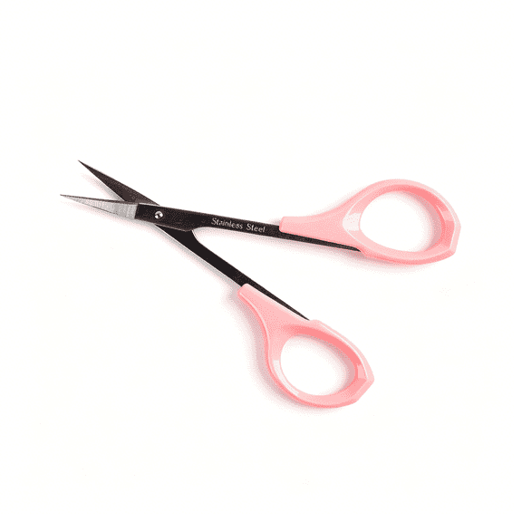 EXLEAF Eyebrow Grooming Scissors 4 Inches Curved Small Craft Lash Scissor for Eyebrow Eyelash Extensions Stainless Steel 1Pc (Pink_Curved)