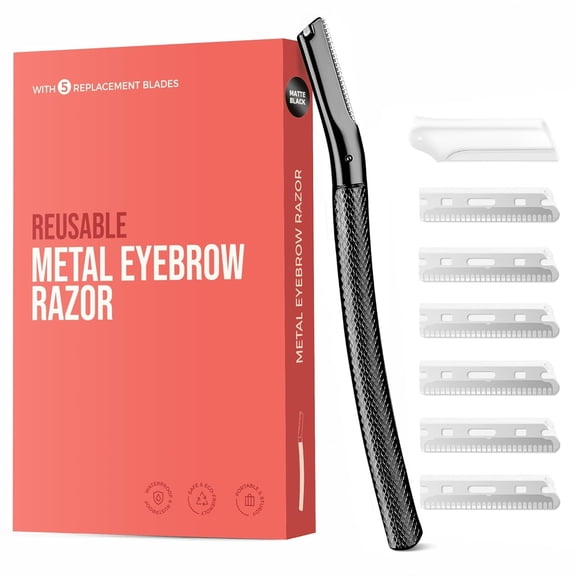 EXLEAF Eyebrow Razor,Face Razors for Women&Men,Eyebrow Trimmer Shaper with Precision Cover,Facial Shaver with 6 Blades,Black,Metal with Silicone Protective Cover