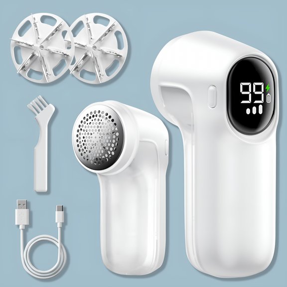 EXLEAF Fabric Shaver,Digital LED Display Electric Lint Remover Sweater Defuzzer with 3 Speeds,6 Leaf Blades,USB Rechargeable,Battery Operated,Pills for Clothes,Furniture,Sweater,Couch,Blanket