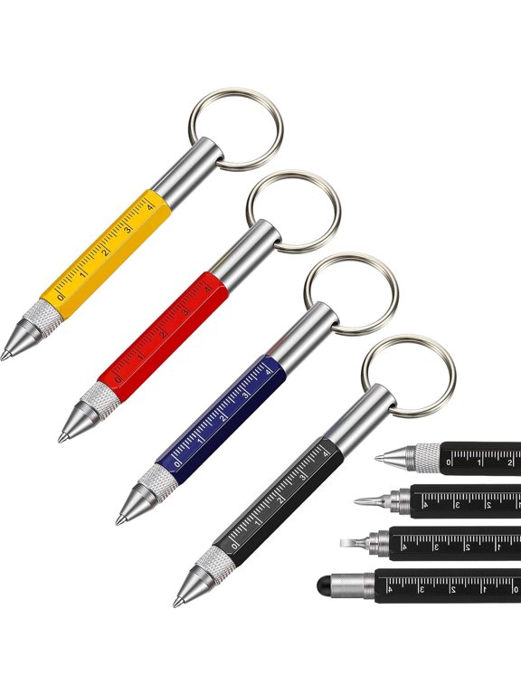Fathers Day Dad Gift Set 6 in 1 Edc Multitool Pen Key Ring Screwdriver Pen Ruler Stylus Two-Head Ballpoint Refills Metal Multi Tool Pens Dad Office Construction Workers Multicolor
