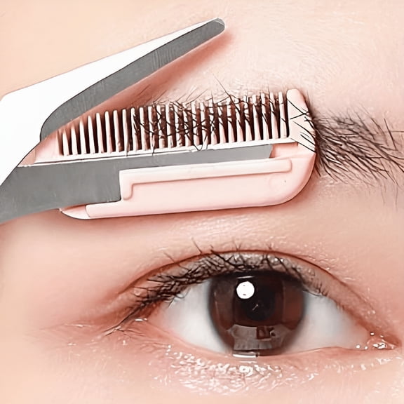 EXLEAF Flawless & Safe Eyebrow Scissors | Stainless Steel Blades with Built-In Comb & Pink Grip for Precise, Controlled Trimming at Home Eyebrow Scissors with Comb