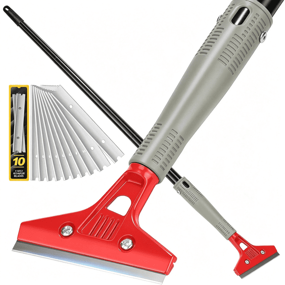 EXLEAF Floor Scraper Long Handle Heavy Duty,30"-58" Long,4" Wide Blade|Razor Blade Floor Scraper Tool,For Cleaning Stickers Gum Paint Hardwood Floor Wall Glass Tile Grout,10 Extra Blades
