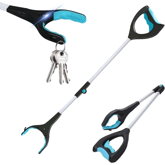 EXLEAF Folding Grabber Reacher Tool, Picker Upper Grabber with Led Light & Magnetic Tip Trash Claw Grabber with Rotating Jaw for Elderly (Blue) Elderly Assistance Products