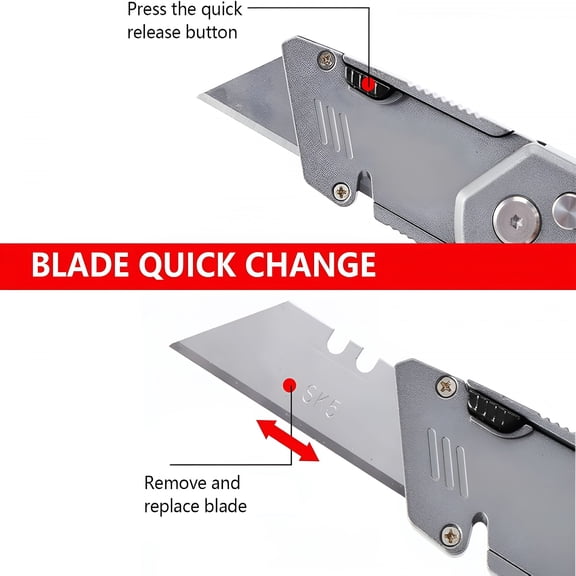 EXLEAF Folding Utility Knife,Box Cutter Retractable Heavy Duty with Pocket Clip,Quick-Change Box Cutter,Blade Storage in Handle with 2 Extra Blades Included,Great Work Knife for Men&Women
