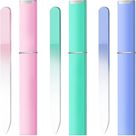 EXLEAF Glass Nail Files Double Side Polish Crystal Fingernail File with Case Manicure Salon Nail Care for Women Girls Pink Green Blue,240 Grit,3 Pack