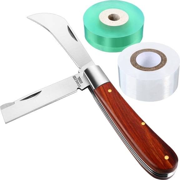 EXLEAF Grafting Knife with 2 Grafting Tape for Pruning Budding Fruit Tree Floral,Double Blades Design,Plant Repair Kit,Budding Pruning Tool,Fits Fruit Tree Floral Stem Grafting