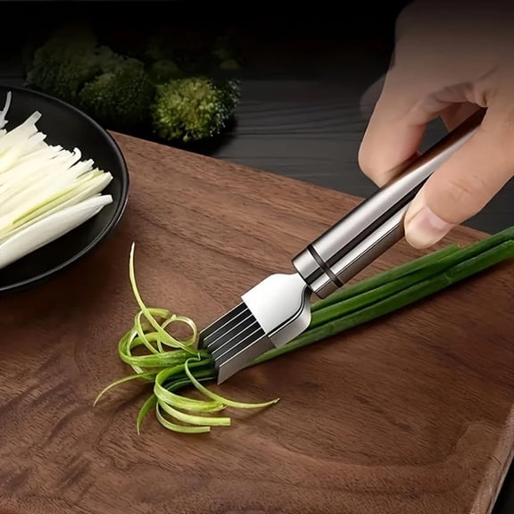 EXLEAF Green Onion Slicer,Multi-Blade Kitchen Herb Cutter,Professional Scallion Shredding Tool,shredder knife for vegetables(1,Silver and black)