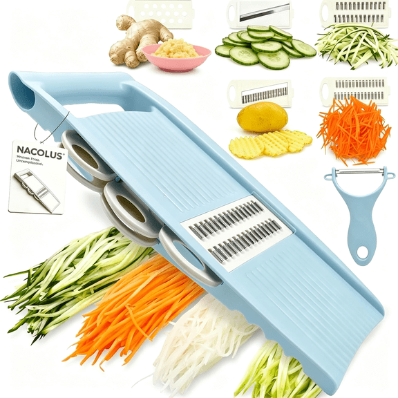EXLEAF Handheld Mandoline Slicer for Kitchen,Vegetable Slicer Multi Blade Potato Chip,Veggie Shredder,Vegetable Cutter,Julienne Shredder&Peeler for Small Jobin Kitchen Blue