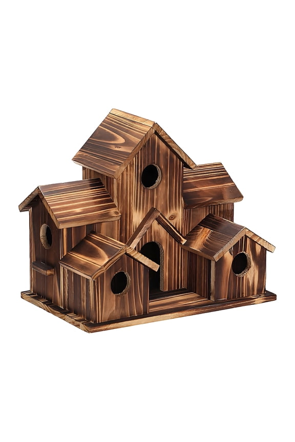 Handmade 6 Hole Bird House for Outside, Large Wooden Nesting Box for Bluebirds, Finches, Cardinals, Rustic Garden Decor