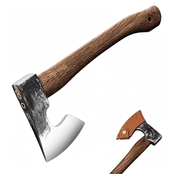 EXLEAF Hatchet Axe - 14.5" Hand Forged Camping Hatchet with Sheath | Bushcraft Axe, Carbonized Handle, for Carving, Splitting and Chopping Wood, Gardening, Great Gift for Men
