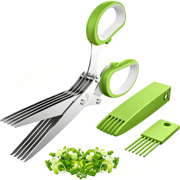 EXLEAF Herb Scissors with Sharp Stainless Steel Blades,Effortless Herb Shears Cutter Tool for Fresh Herbs,Kitchen Scissors for Food,Essential Cooking Gadget,Green