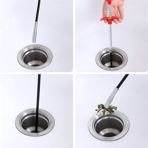 EXLEAF Home Essentials Drain Snake Clog Remover,Snake Hair Drain Clog Remover Cleaning Tool(Metallic 23.6 In)2Pc