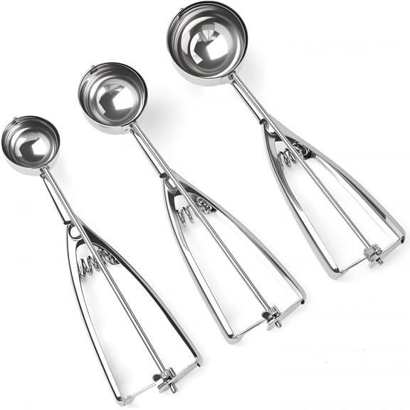 EXLEAF Ice Cream Scoop,3Pcs Cookie Scoop Set,Stainless Steel Ice Cream Scooper with Trigger Release,Cookie Scooper for Baking,Cookie Dough Scoop (3)