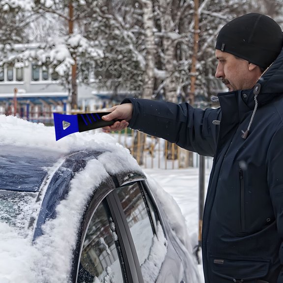 EXLEAF Ice Scraper for Car Windshield,Plastic Handheld Vehicle Window Snow Frost Ice Remover Cleaning Freezer with Non-Slip Handle,Auto Freezer Shovel Defroster,Universal Fit (Blue)