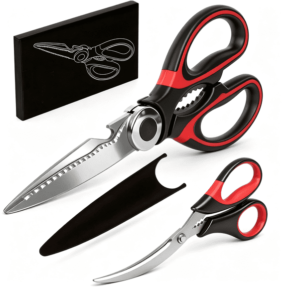 EXLEAF Kitchen Shears Set of 2, Heavy Duty Kitchen Scissors Seafood Scissors, Stainless Steel Sharp Food Cooking Scissors for Meat, Bones, Fish, Poultry, Vegetables, Chicken, Dishwasher Safe