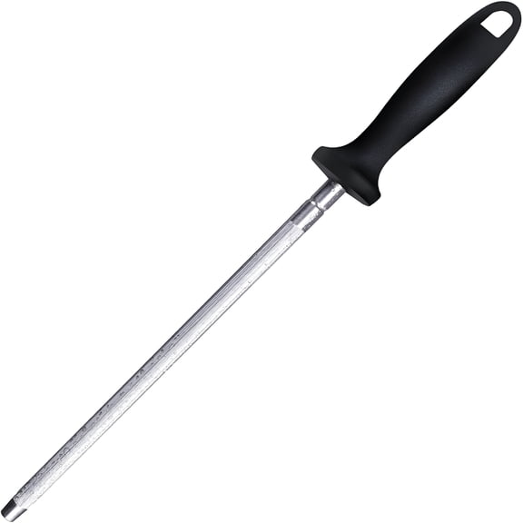EXLEAF Knife Sharpener Rod,13 Inch Carbon Steel Honing Steel for Kitchen Knives,Magnetized Sharpening Stick with Nickel-Chrome Plating,Easy Grip Tool for Chef Knives
