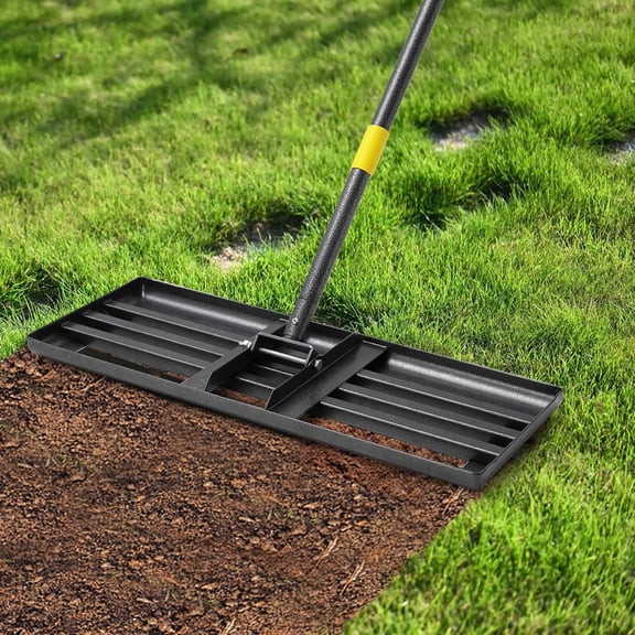 EXLEAF Lawn Leveling Rake,30X10In Ground Plate,72In Adjustable Long Handle Yard Level Tool with Curved Edge,Heavy Duty Large Landscaping Lawn Leveler for Grass,Golf Field,Soil Sand Dirt Spreader